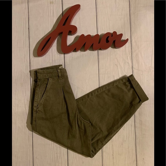 NWT Zara Size 0 Olive Green Slouchy 5 Pocket Jeans - Picture 4 of 9